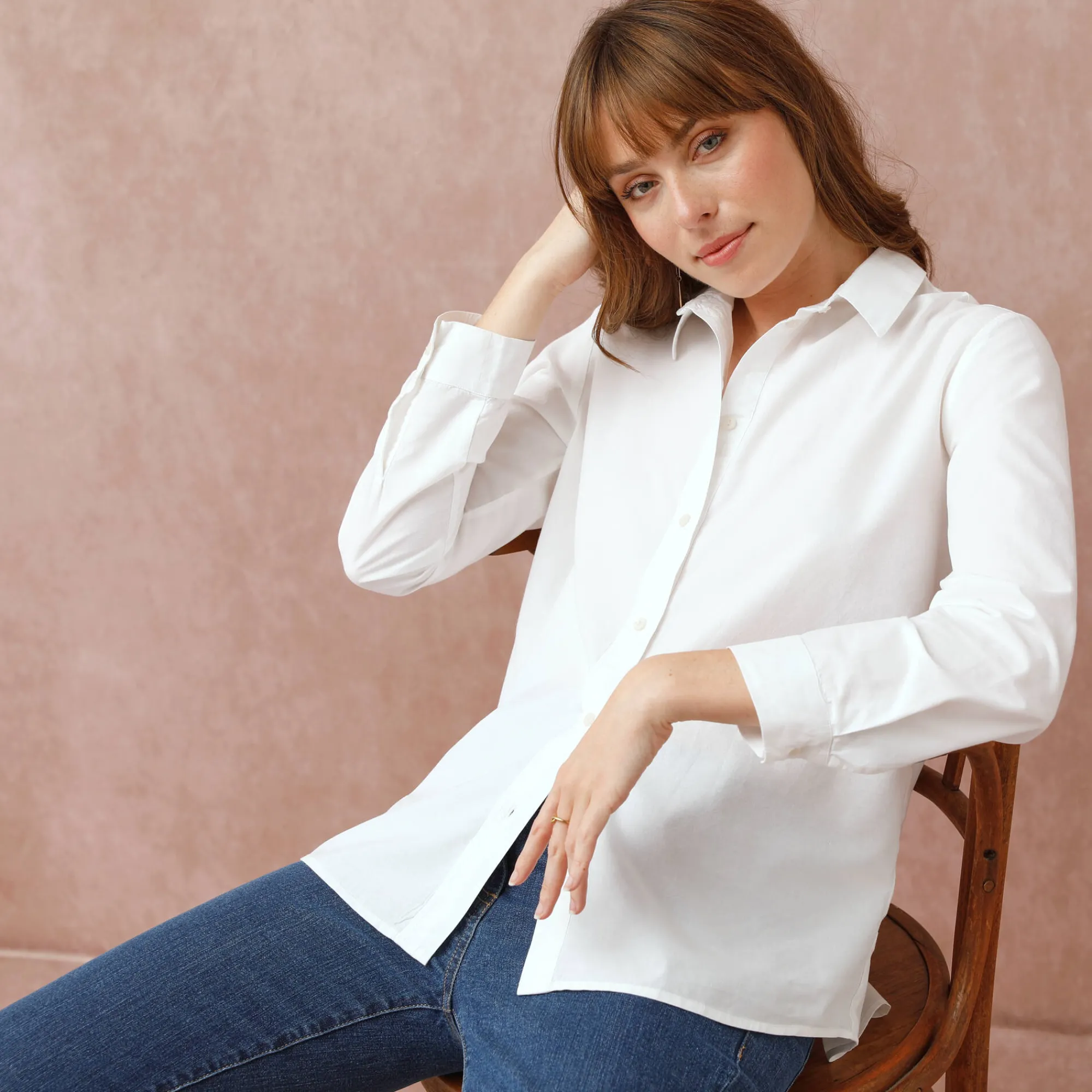 Bloes En Tuniek<Blancheporte Effen bloes met knoopsluiting wit
