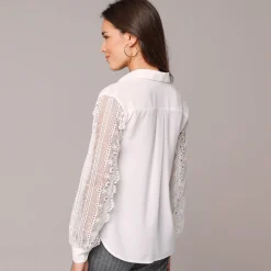 Feestoutfits Dames|Bloes En Tuniek<Blancheporte Effen bloes met knopen en kant gebroken wit