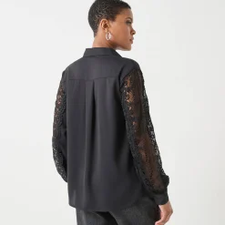Feestoutfits Dames|Bloes En Tuniek<Blancheporte Effen bloes met knopen en kant zwart