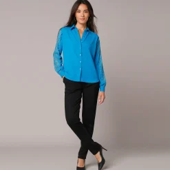 Bloes En Tuniek<Blancheporte Effen bloes met knopen en kant blauw