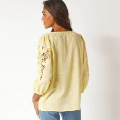 Bloes En Tuniek<Blancheporte Effen bloes met macramé, geborduurde mouwen geel