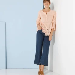 Bloes En Tuniek<Blancheporte Effen bloes met 3/4-mouwen, broderie anglaise poederroze