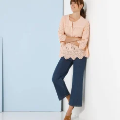 Bloes En Tuniek<Blancheporte Effen bloes met 3/4-mouwen, broderie anglaise poederroze