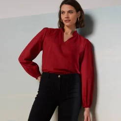 Bloes En Tuniek<Blancheporte Effen bloes met opstaande kraag, bloezende mouwen bordeaux