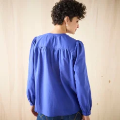 Bloes En Tuniek<Blancheporte Effen bloes met ronde hals, details in ladderajour felblauw