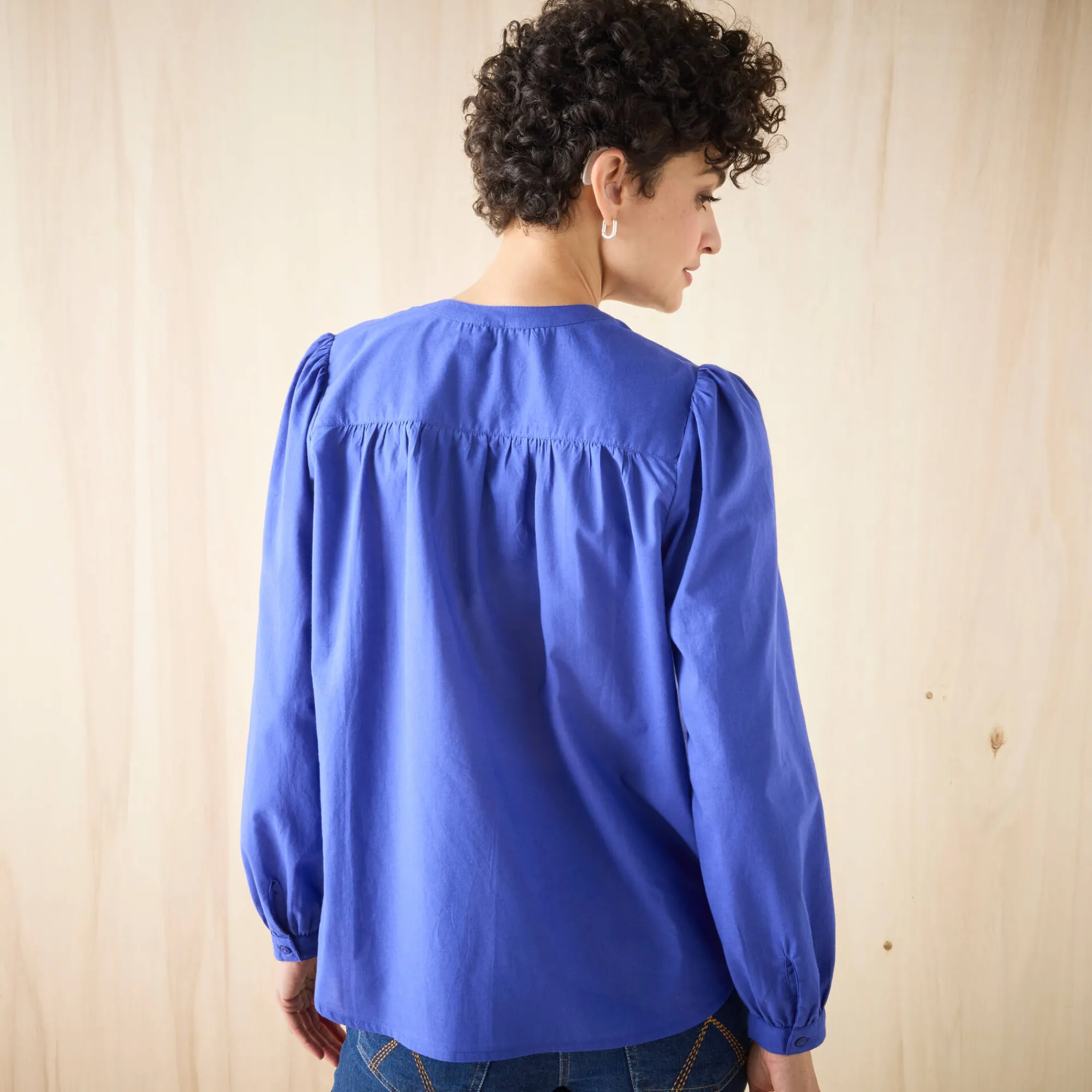 Bloes En Tuniek<Blancheporte Effen bloes met ronde hals, details in ladderajour felblauw