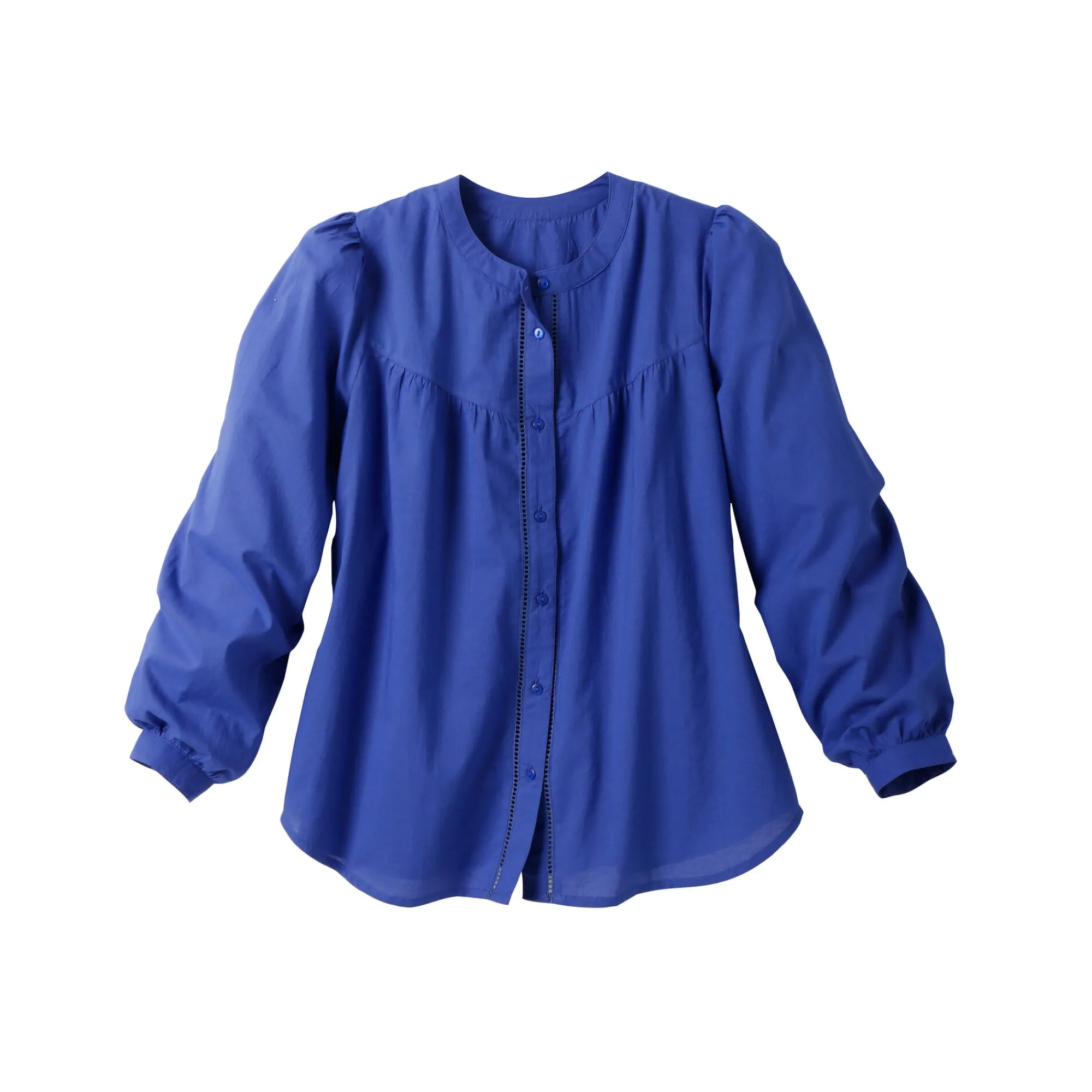 Bloes En Tuniek<Blancheporte Effen bloes met ronde hals, details in ladderajour felblauw