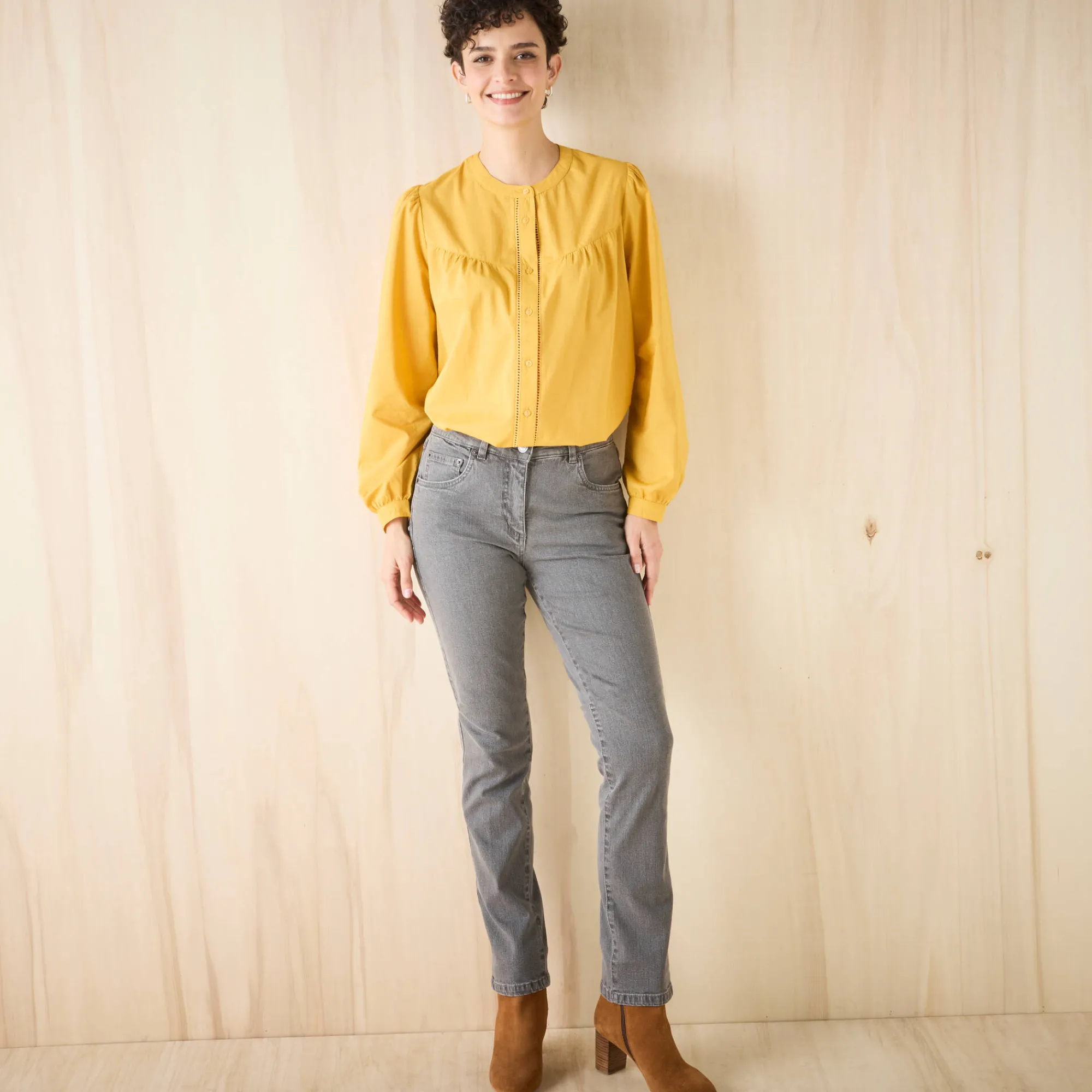 Bloes En Tuniek<Blancheporte Effen bloes met ronde hals, details in ladderajour honing