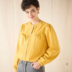 Bloes En Tuniek<Blancheporte Effen bloes met ronde hals, details in ladderajour honing