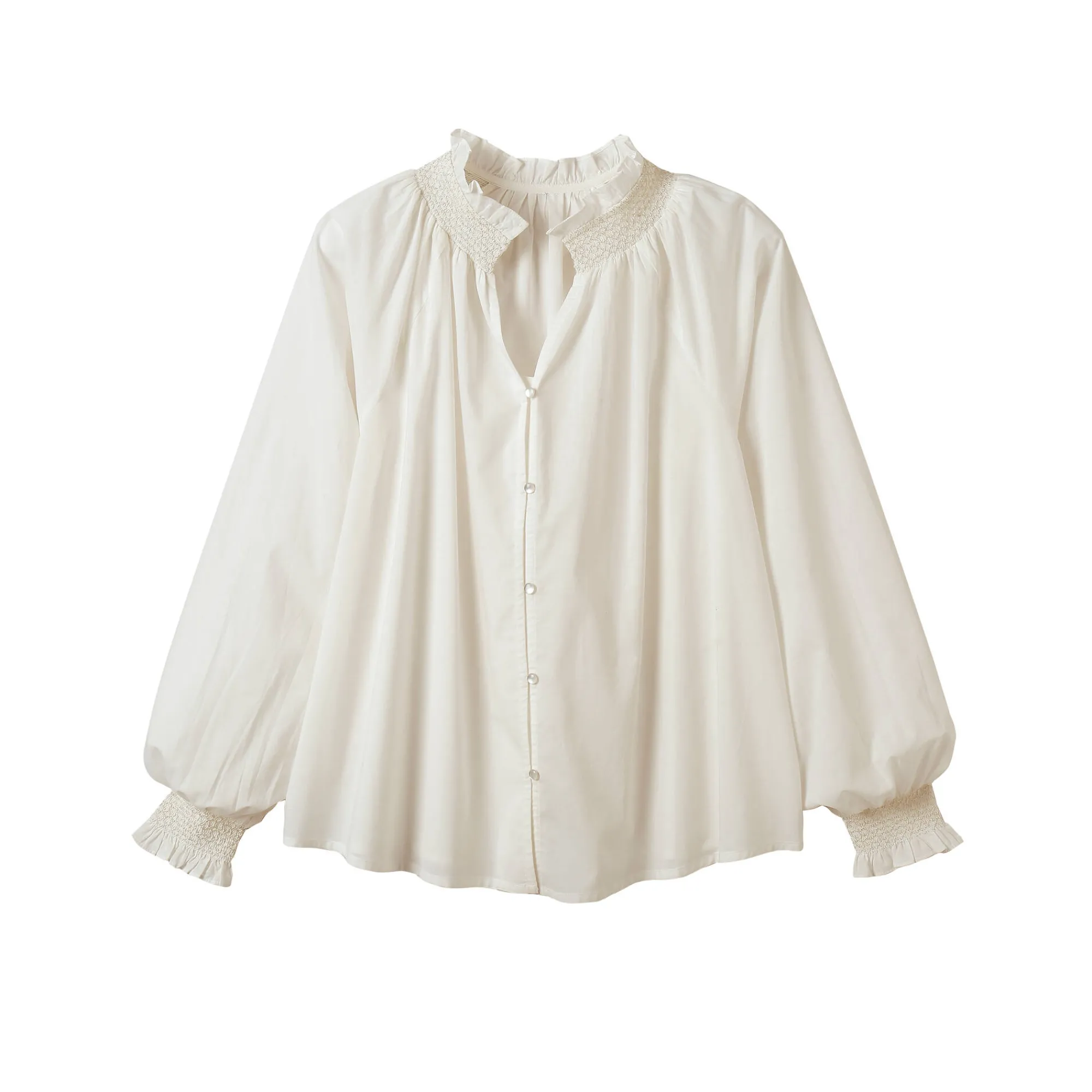 Bloes En Tuniek<Blancheporte Effen bloes met smokwerkdetails, bloezende mouwen ecru