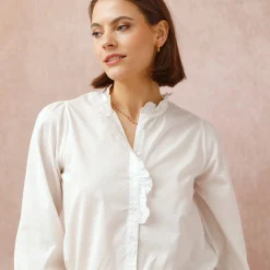 Bloes En Tuniek<Blancheporte Effen bloes met stroken aan de hals ecru