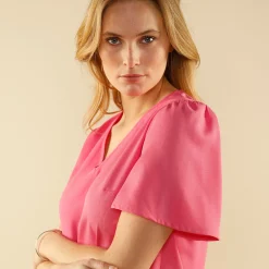 Bloes En Tuniek<Blancheporte Effen bloes met V-hals en korte mouwen roze
