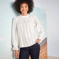 Feestoutfits Dames|Bloes En Tuniek<Blancheporte Effen bloes met Victoriaanse kraag, kant ecru