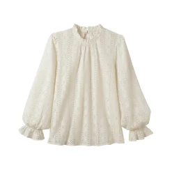 Feestoutfits Dames|Bloes En Tuniek<Blancheporte Effen bloes met Victoriaanse kraag, kant ecru