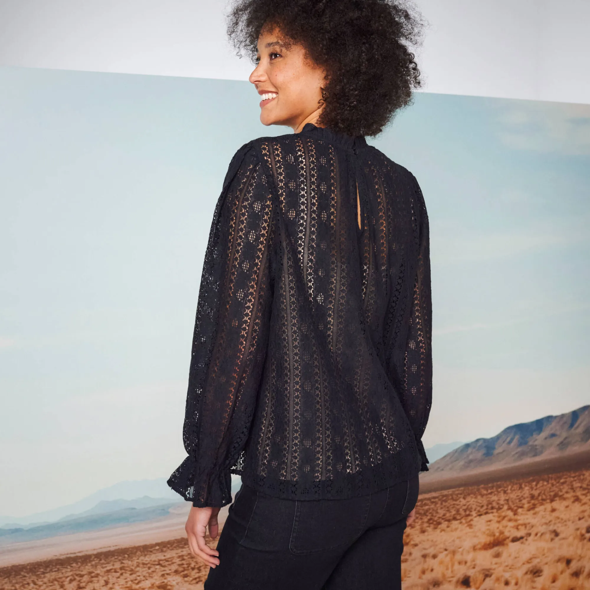 Bloes En Tuniek<Blancheporte Effen bloes met Victoriaanse kraag, kant zwart