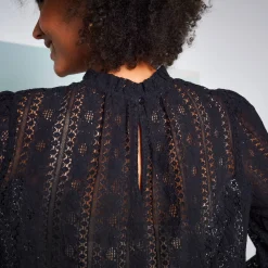 Bloes En Tuniek<Blancheporte Effen bloes met Victoriaanse kraag, kant zwart