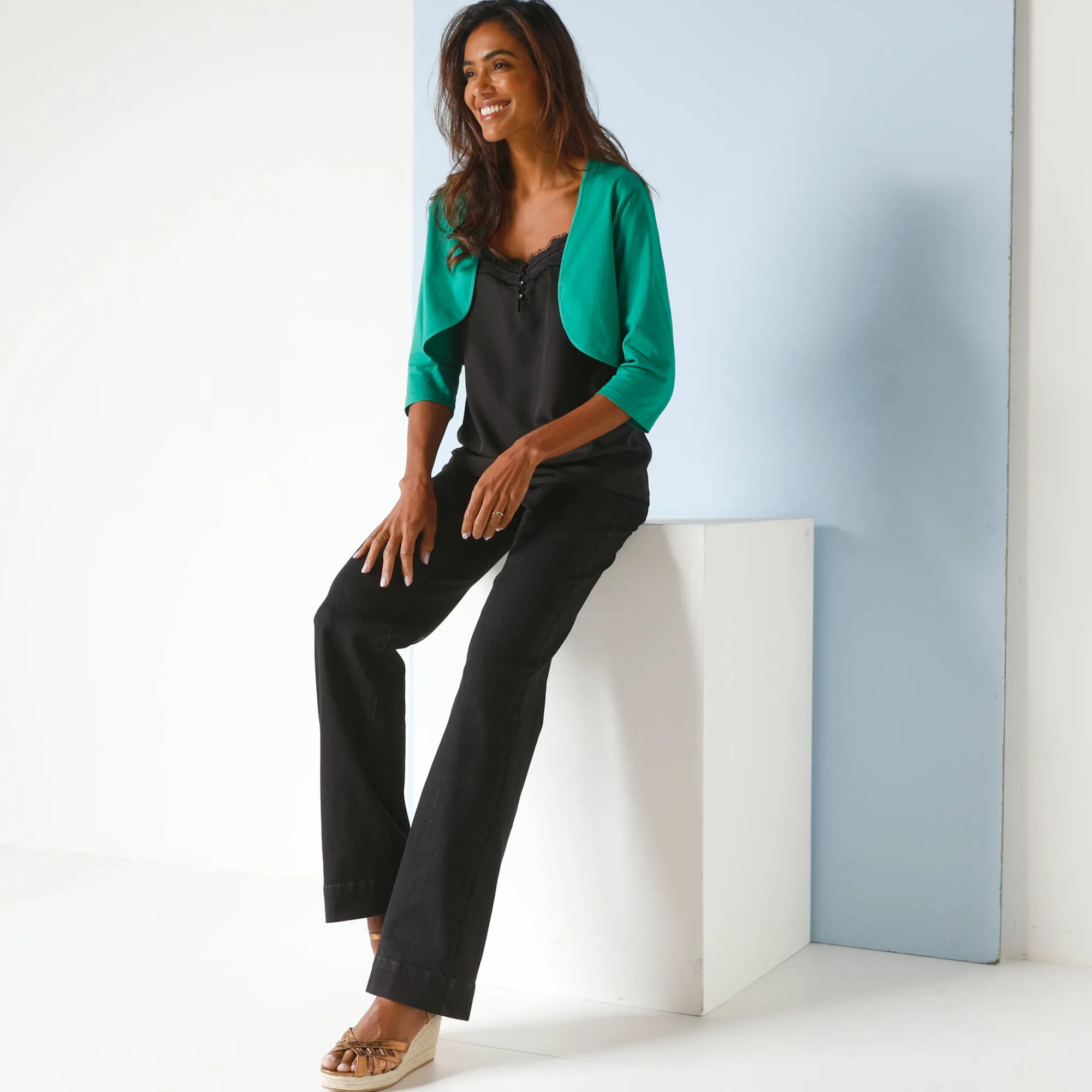 Trui En Vest<Blancheporte Effen bolero met 3/4-mouwen smaragdgroen