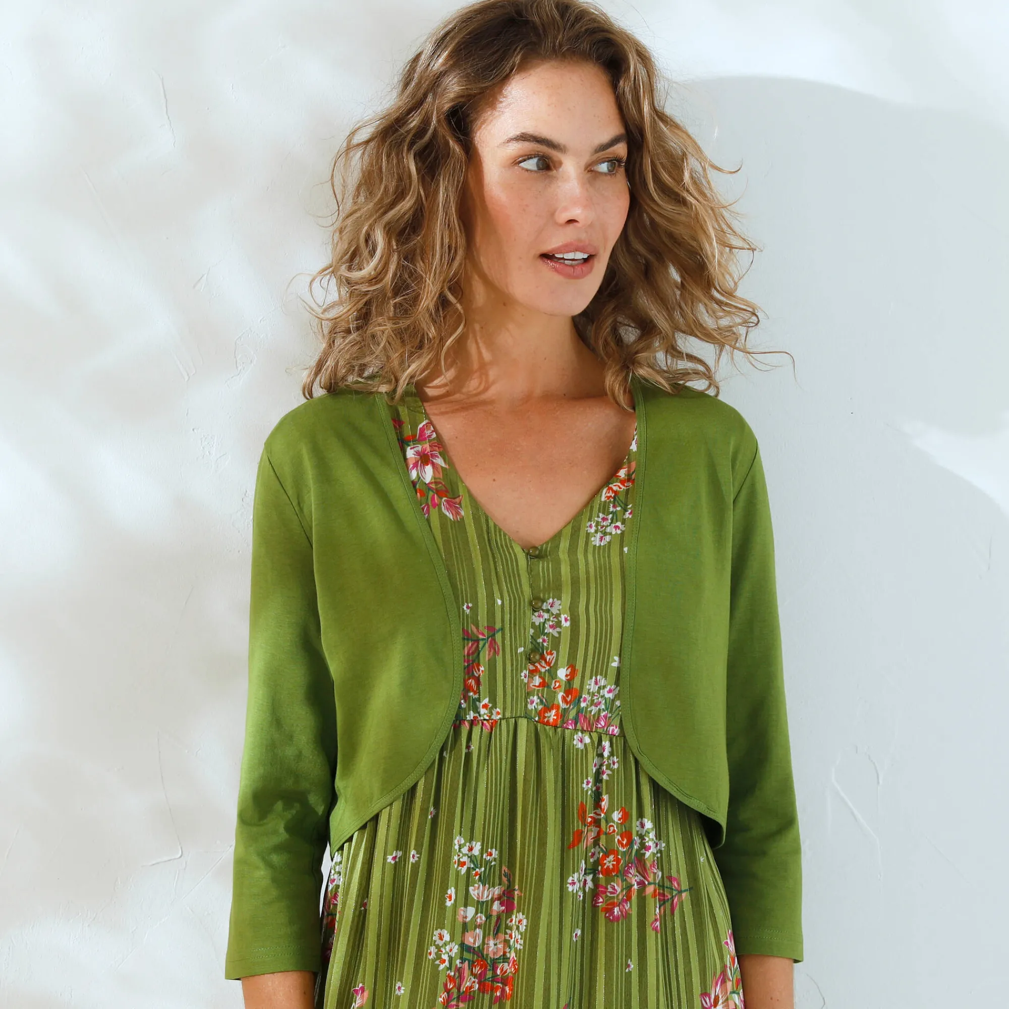 Trui En Vest<Blancheporte Effen bolero met 3/4-mouwen kaki