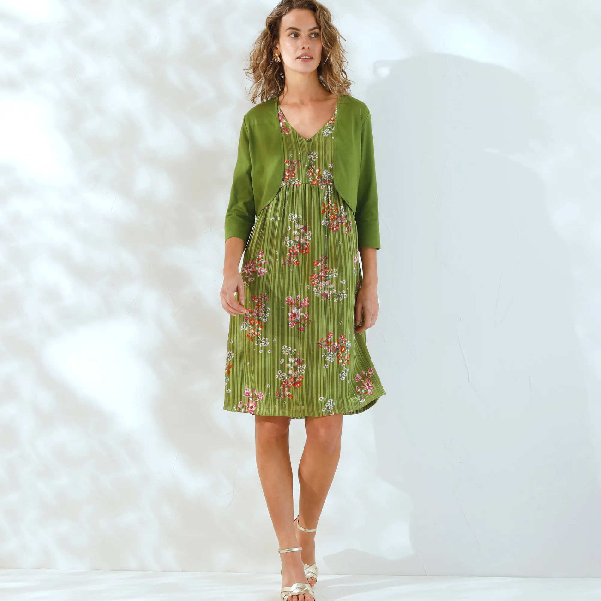 Trui En Vest<Blancheporte Effen bolero met 3/4-mouwen kaki