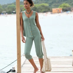 Broek<Blancheporte Effen bolstaande 3/4-broek lichtkaki