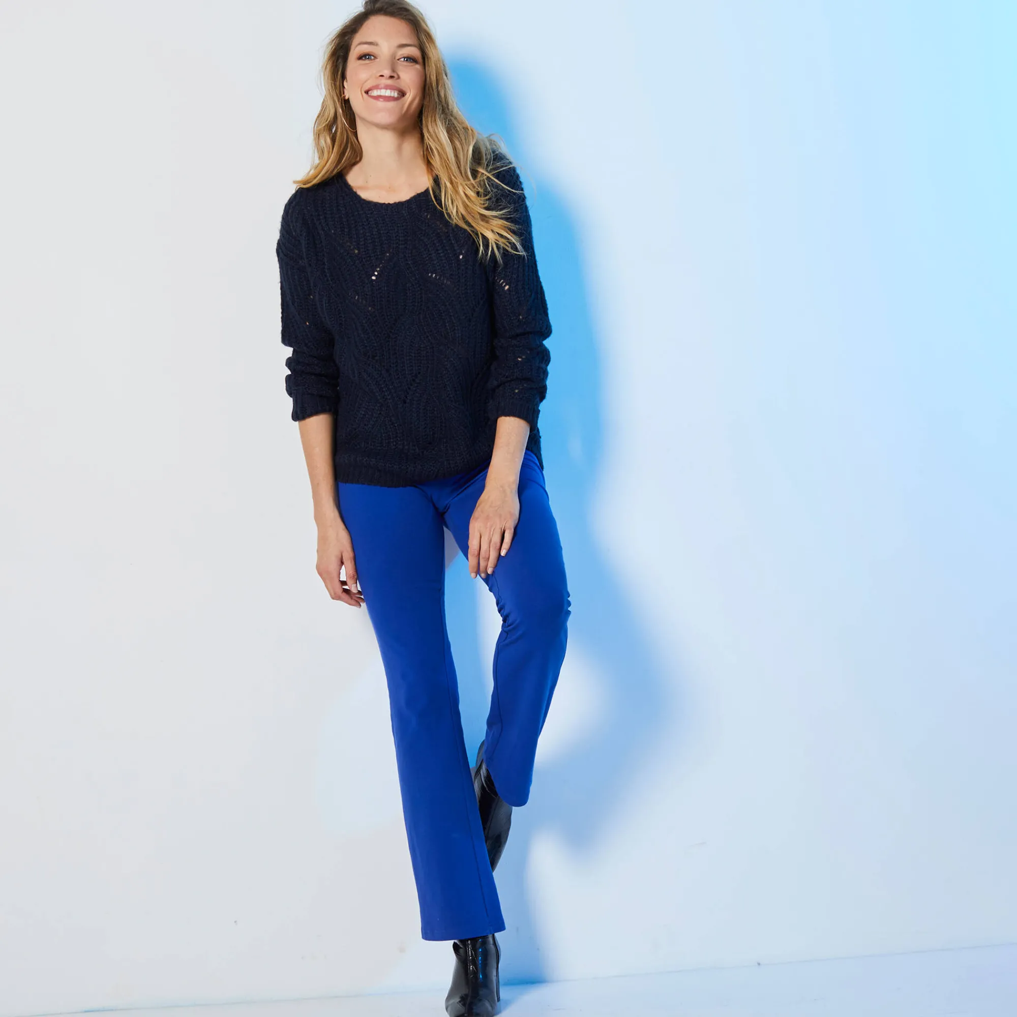 Legging<Blancheporte Effen bootcut legging, elastische taille blauw