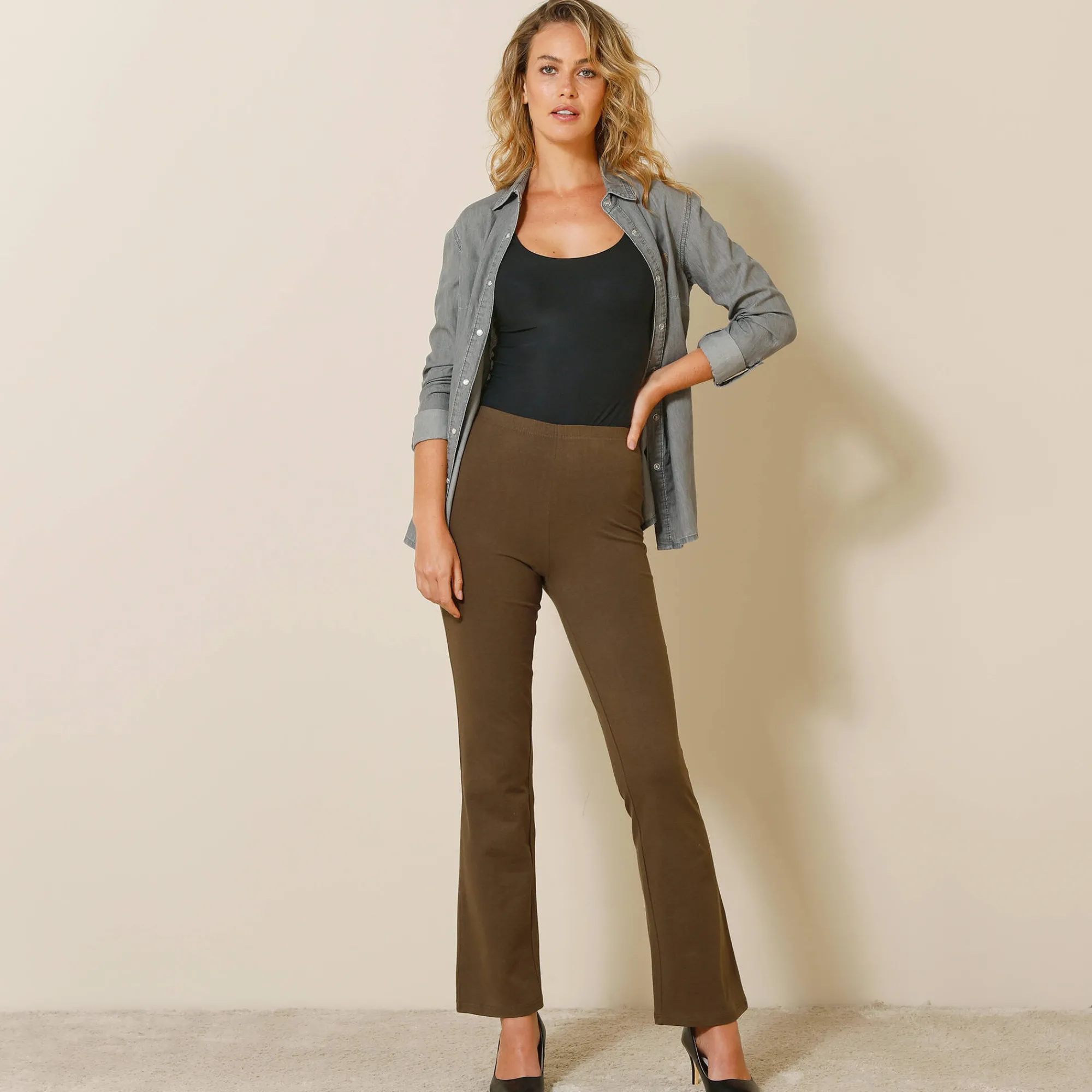Feestoutfits Dames|Legging<Blancheporte Effen bootcut legging, elastische taille bronskleur