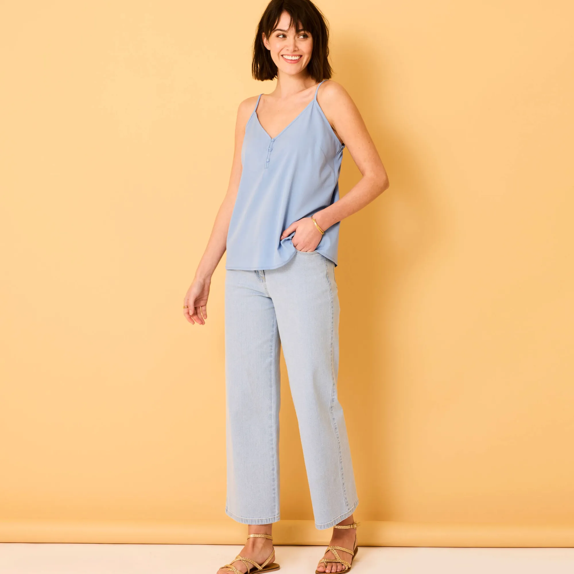 Bloes En Tuniek<Blancheporte Effen caraco, crêpe (**) van gerecycleerd polyester grijsblauw