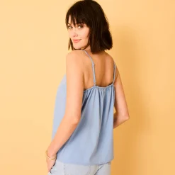 Bloes En Tuniek<Blancheporte Effen caraco, crêpe (**) van gerecycleerd polyester grijsblauw