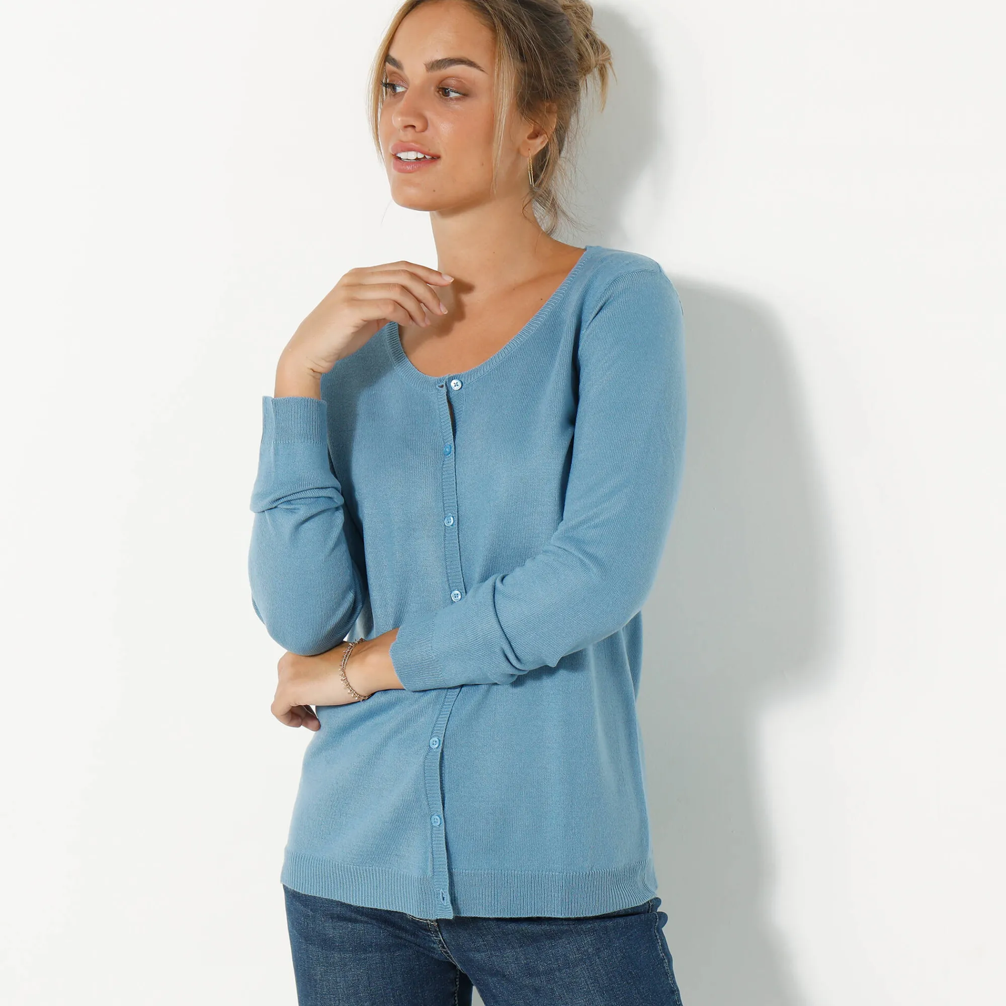 Trui En Vest<Blancheporte Effen cardigan met kasjmiertouch grijsblauw