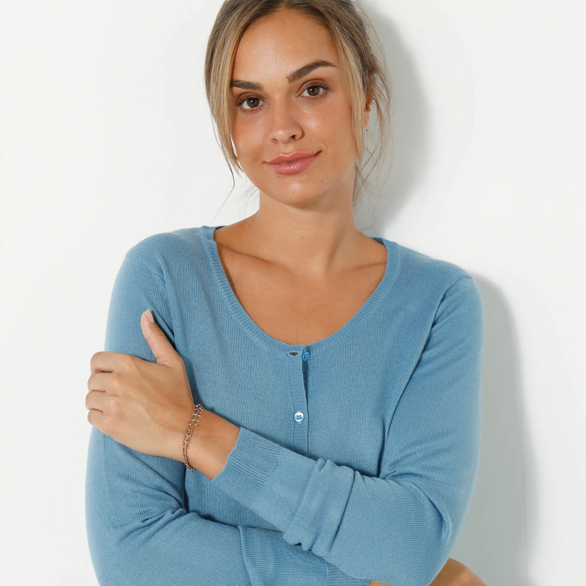 Trui En Vest<Blancheporte Effen cardigan met kasjmiertouch grijsblauw
