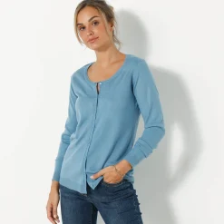 Trui En Vest<Blancheporte Effen cardigan met kasjmiertouch grijsblauw