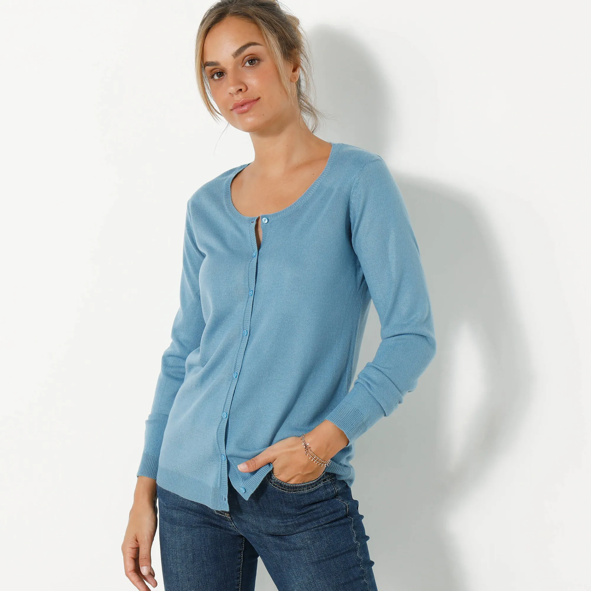 Trui En Vest<Blancheporte Effen cardigan met kasjmiertouch grijsblauw