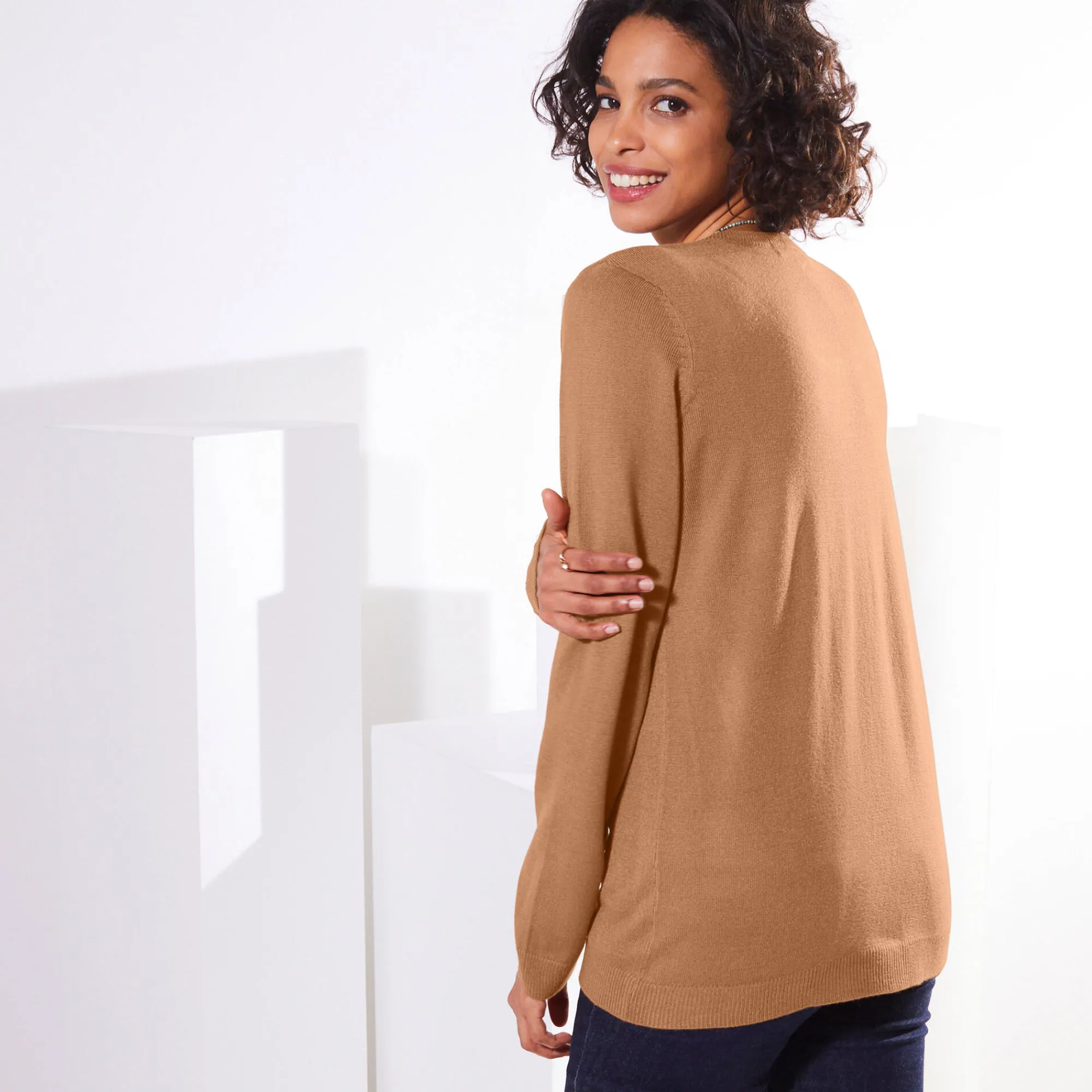 Trui En Vest<Blancheporte Effen cardigan met kasjmiertouch hazelnootbruin