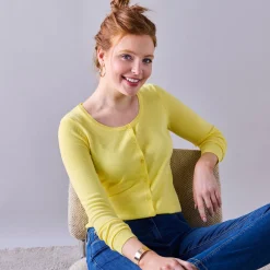 Trui En Vest<Blancheporte Effen cardigan met kasjmiertouch lichtgeel