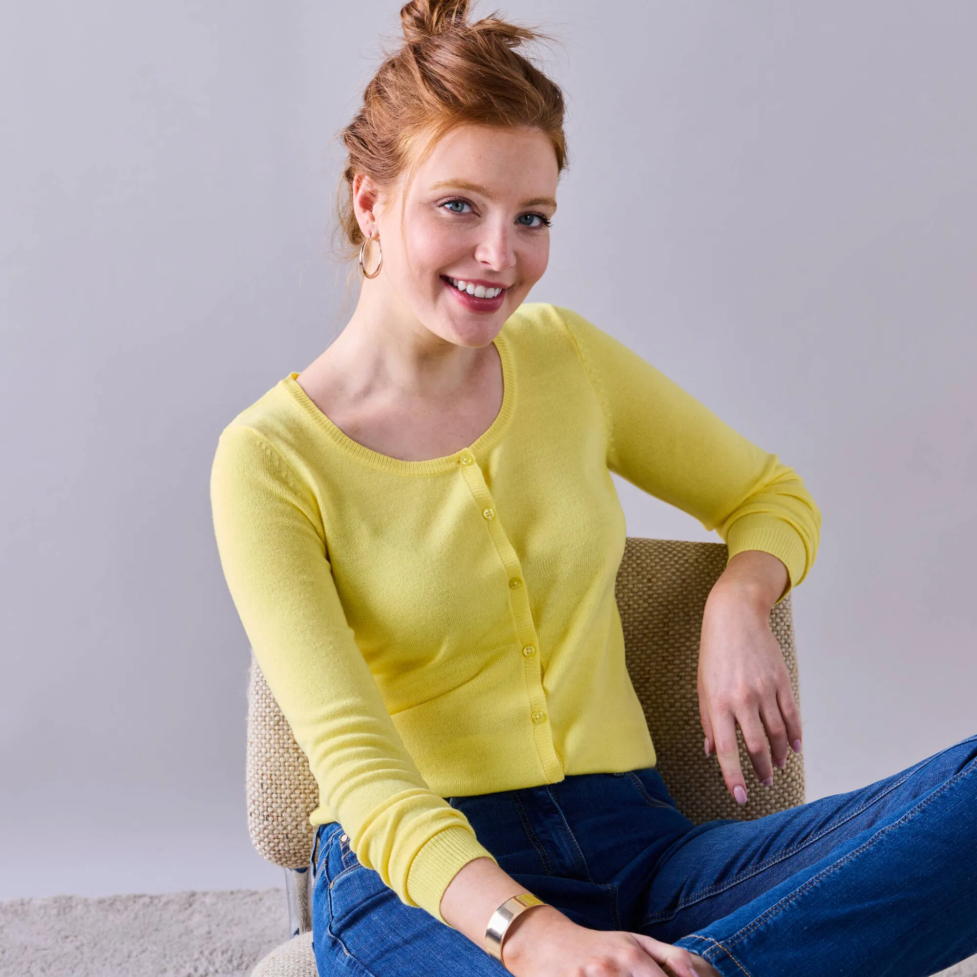 Trui En Vest<Blancheporte Effen cardigan met kasjmiertouch lichtgeel