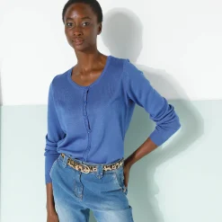Trui En Vest<Blancheporte Effen cardigan met kasjmiertouch felblauw