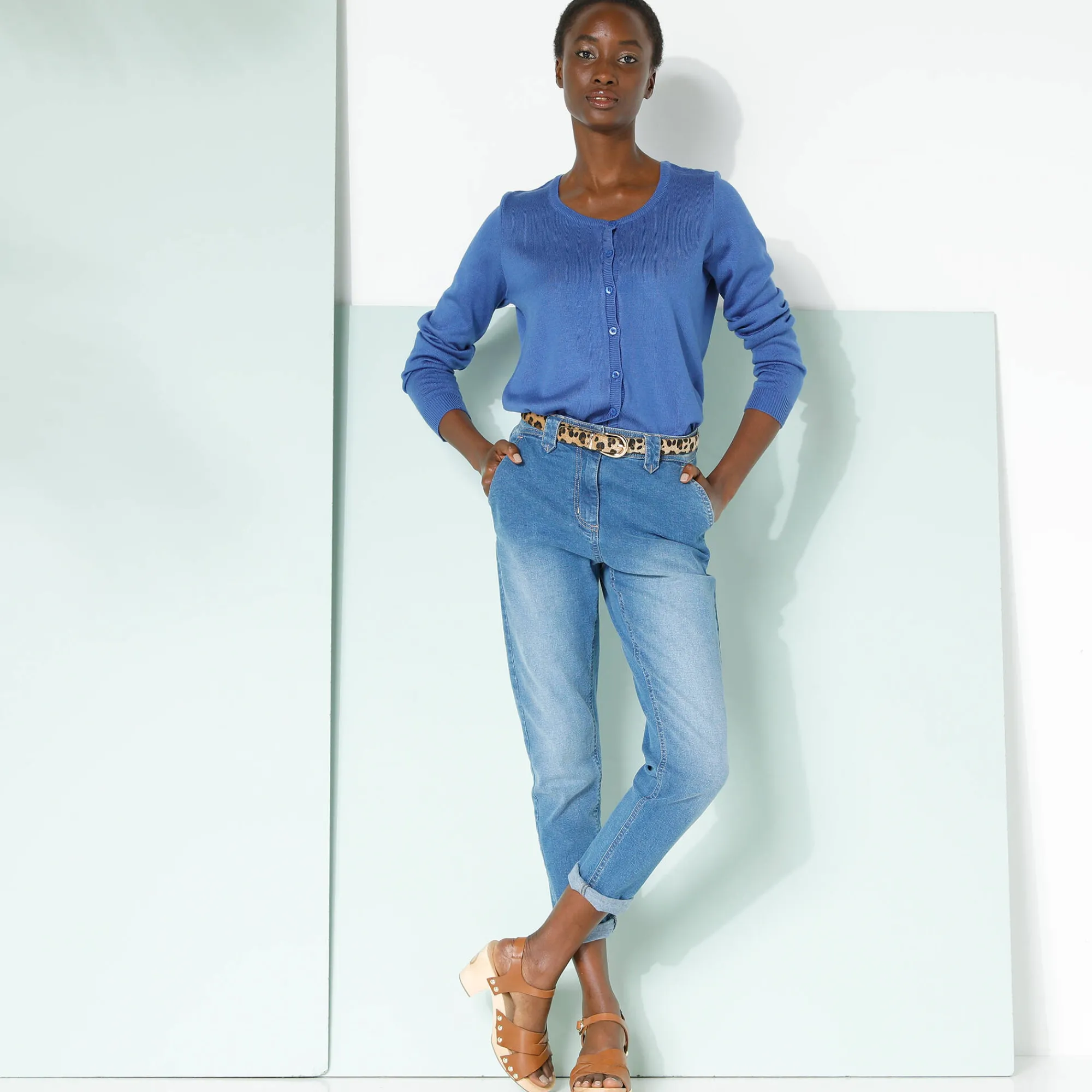 Trui En Vest<Blancheporte Effen cardigan met kasjmiertouch felblauw