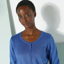Trui En Vest<Blancheporte Effen cardigan met kasjmiertouch felblauw
