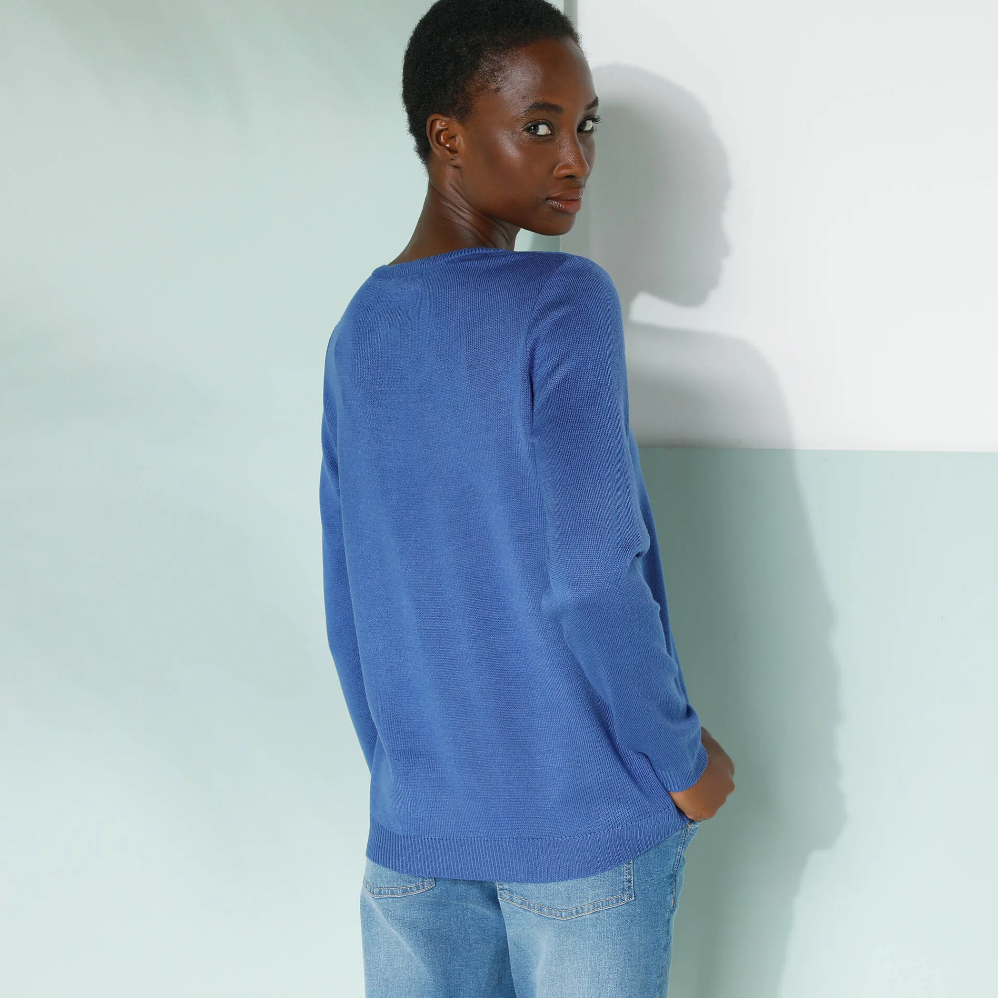Trui En Vest<Blancheporte Effen cardigan met kasjmiertouch felblauw