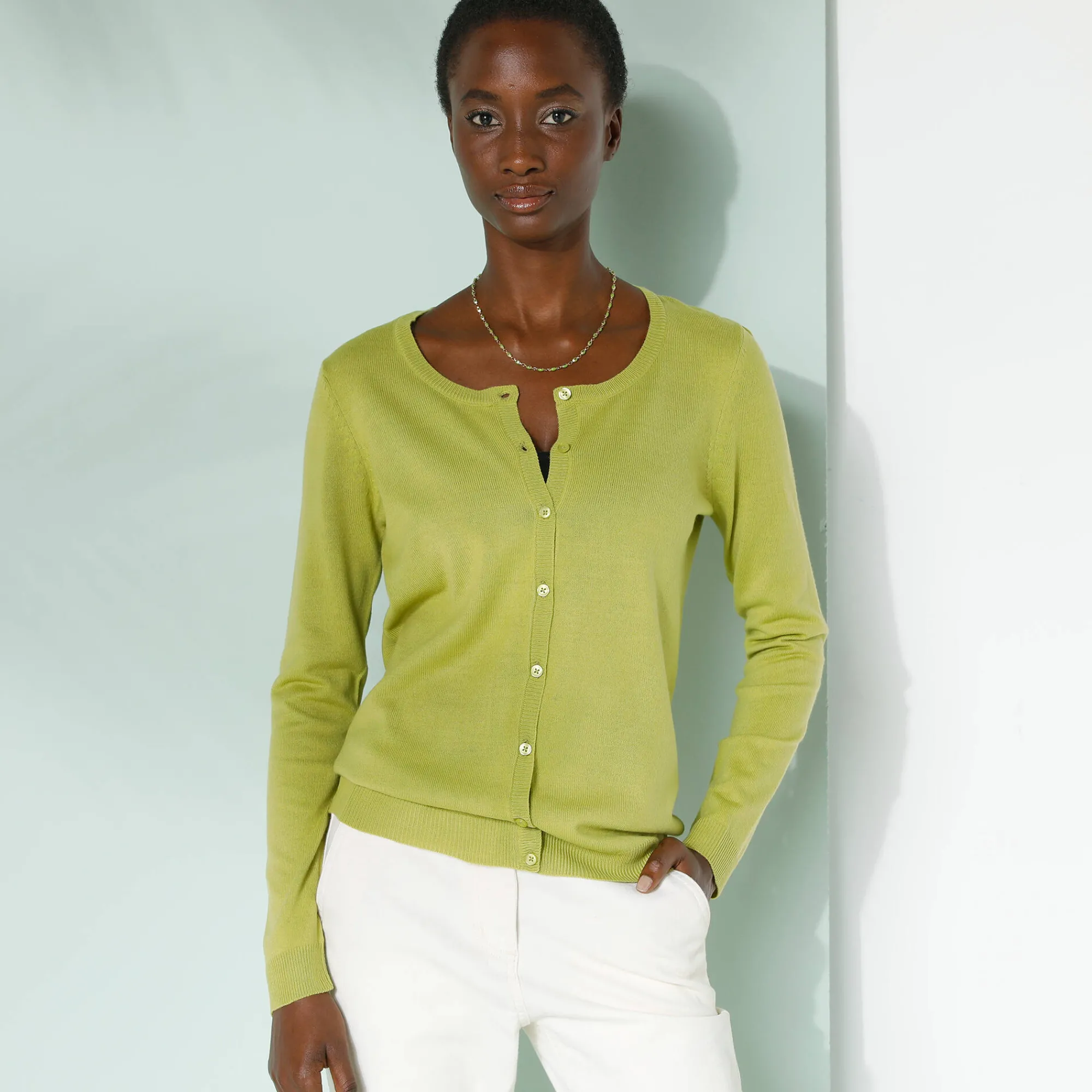 Trui En Vest<Blancheporte Effen cardigan met kasjmiertouch mosgroen