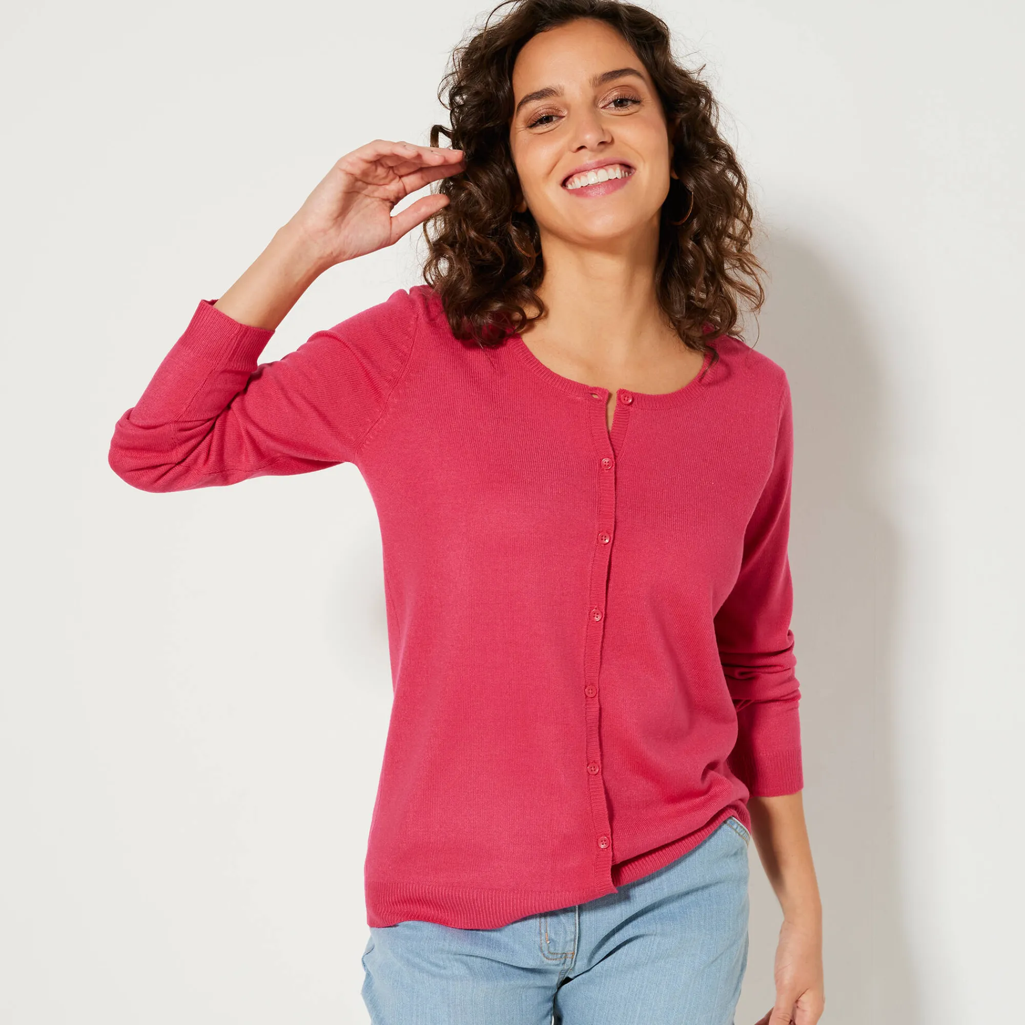 Trui En Vest<Blancheporte Effen cardigan met kasjmiertouch fuchsiaroze