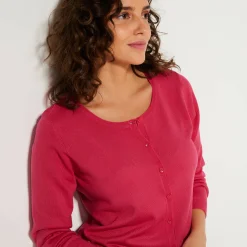 Trui En Vest<Blancheporte Effen cardigan met kasjmiertouch fuchsiaroze