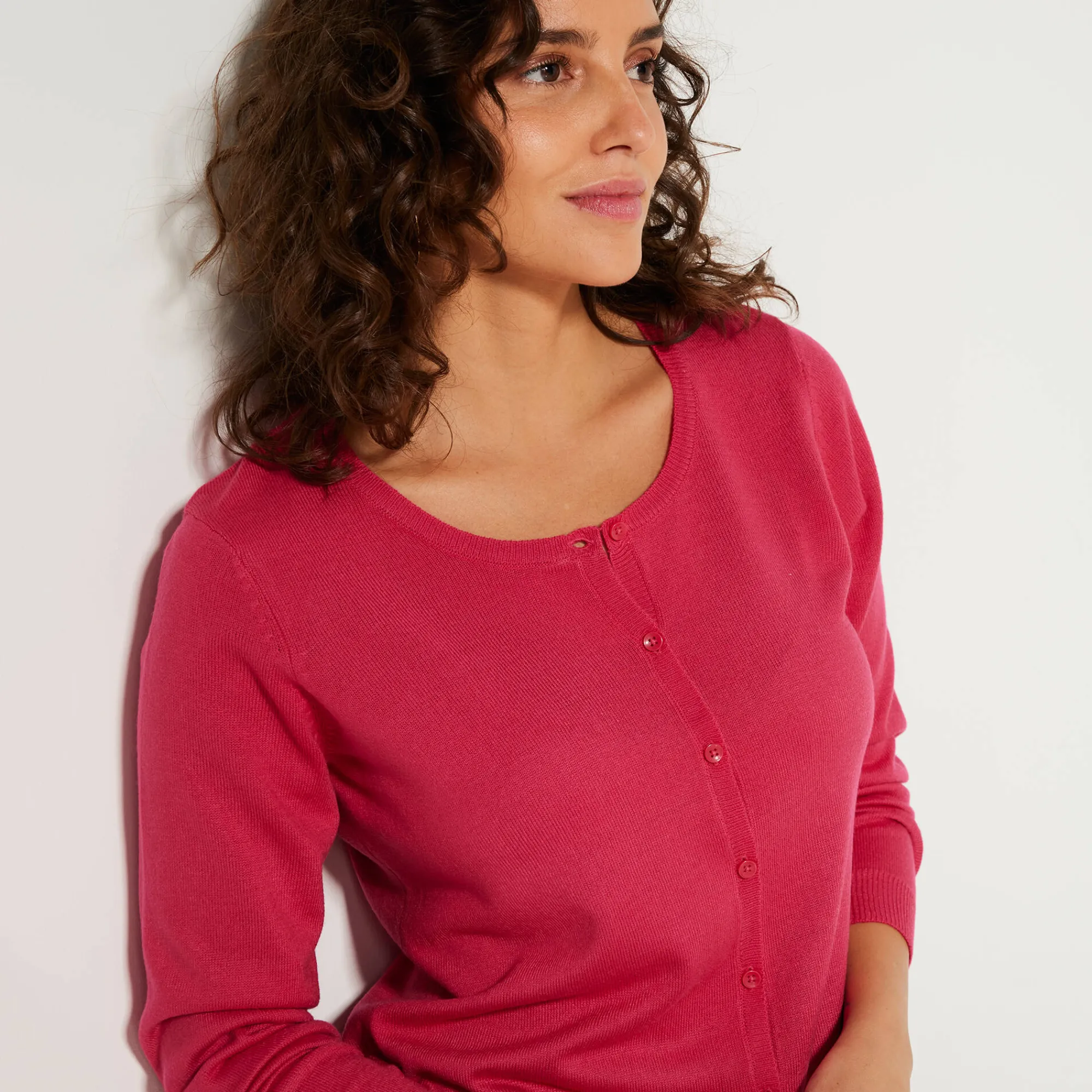 Trui En Vest<Blancheporte Effen cardigan met kasjmiertouch fuchsiaroze