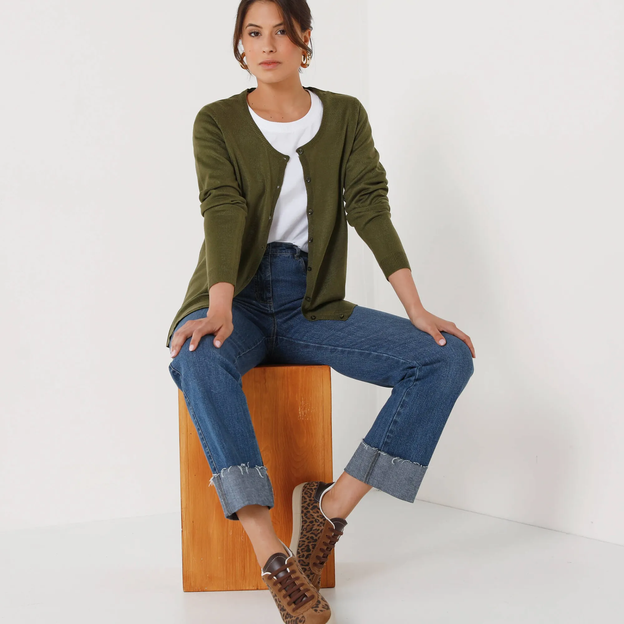 Trui En Vest<Blancheporte Effen cardigan met kasjmiertouch kaki