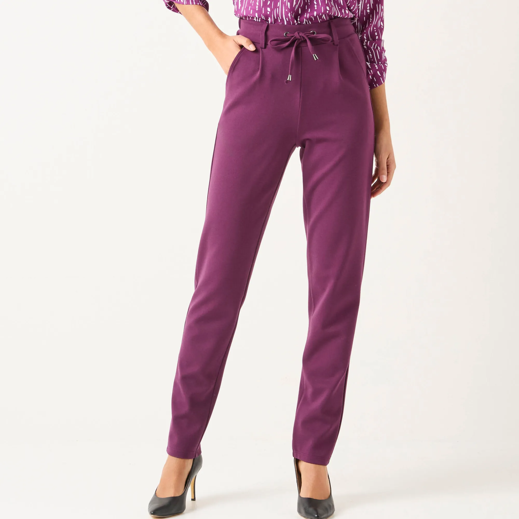 Broek<Blancheporte Effen chino broek, milanotricot pruim