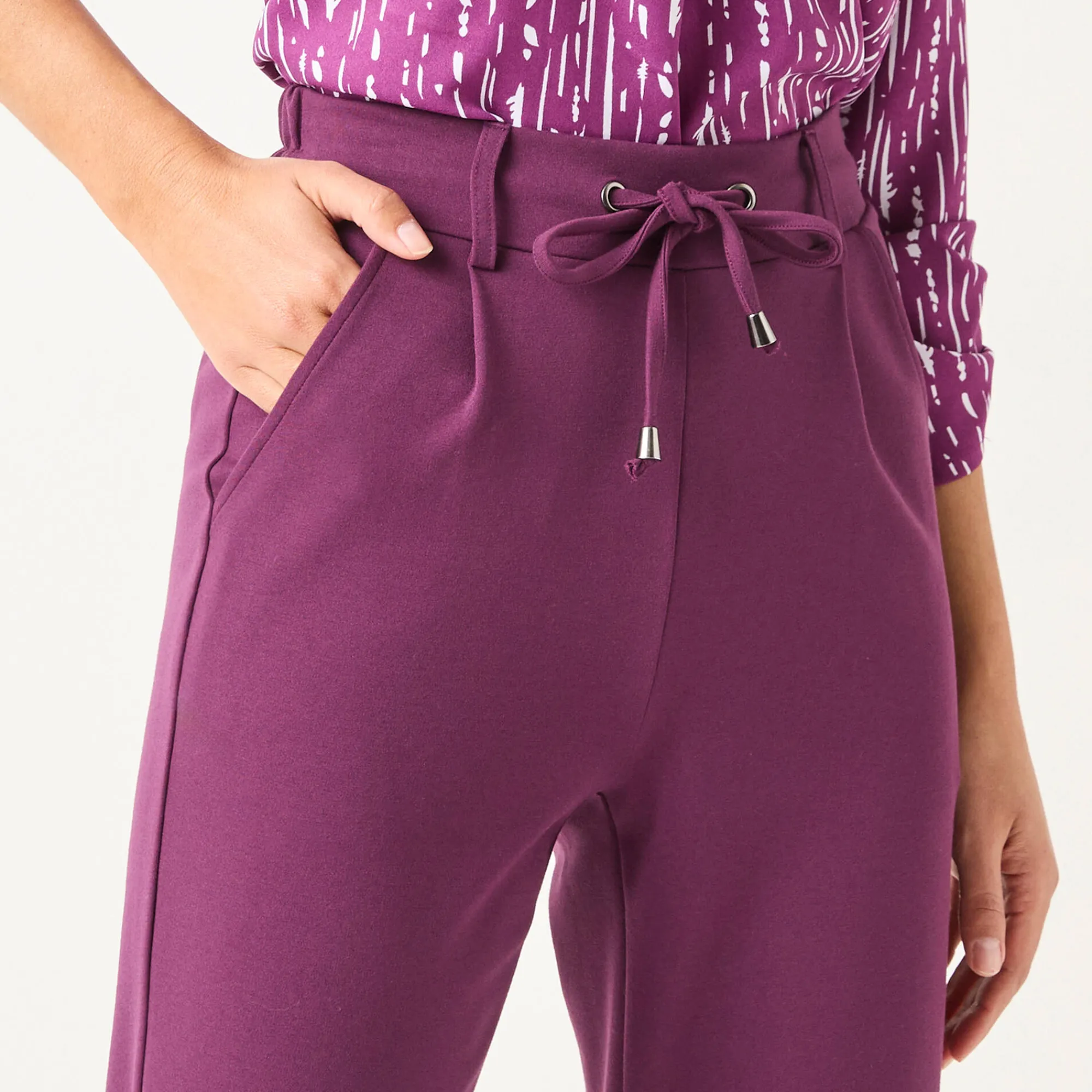 Broek<Blancheporte Effen chino broek, milanotricot pruim