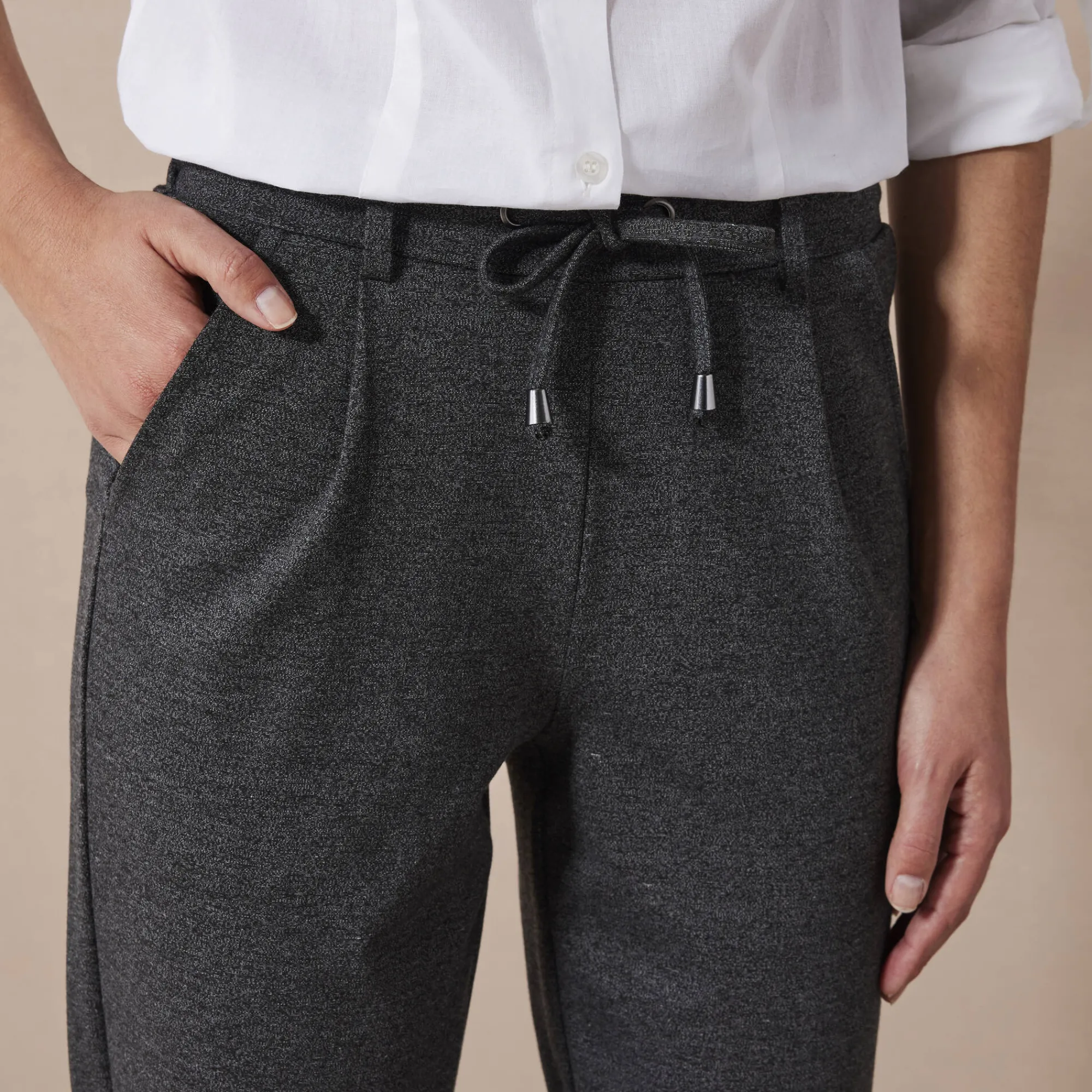 Broek<Blancheporte Effen chino broek, milanotricot chiné antraciet