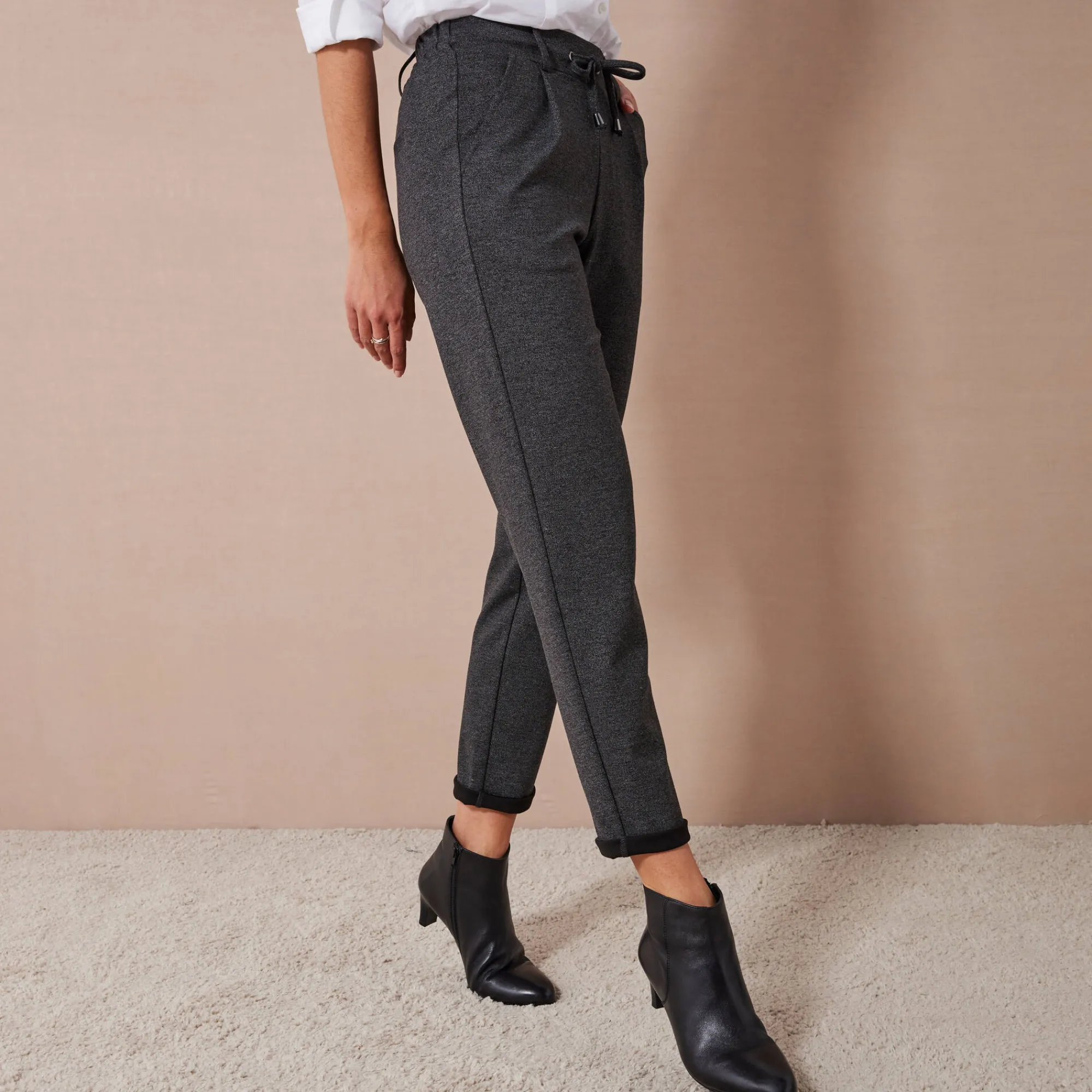 Broek<Blancheporte Effen chino broek, milanotricot chiné antraciet