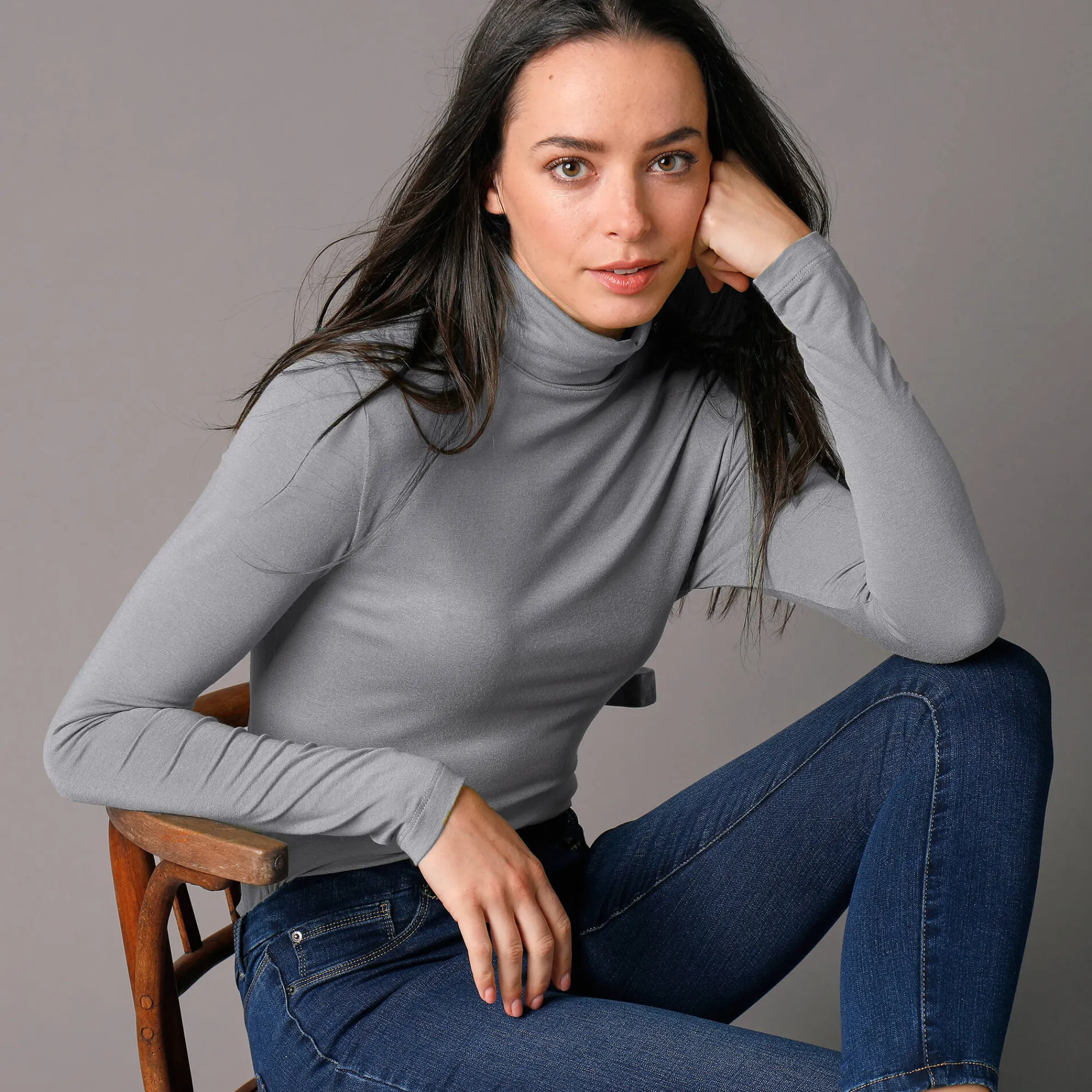 T-Shirt En Topje|Trui En Vest<Blancheporte Effen coltrui in stretchstof grijs