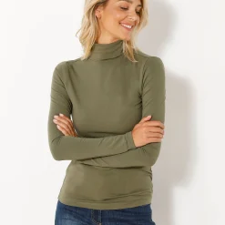 T-Shirt En Topje|Trui En Vest<Blancheporte Effen coltrui in stretchstof olijfgroen